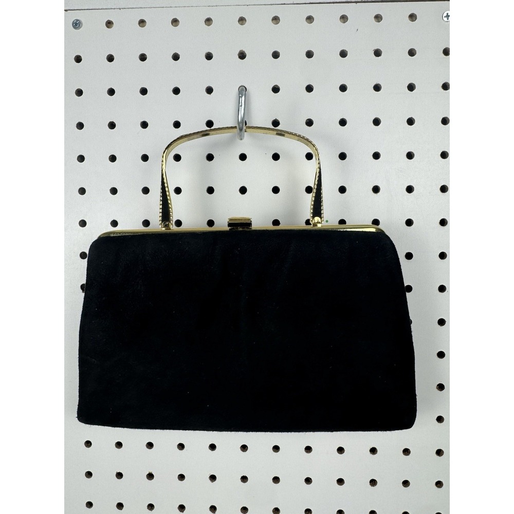 Vtg 1960s Ande Black Fabric Evening Bag Gold Frame Top Handle Clutch